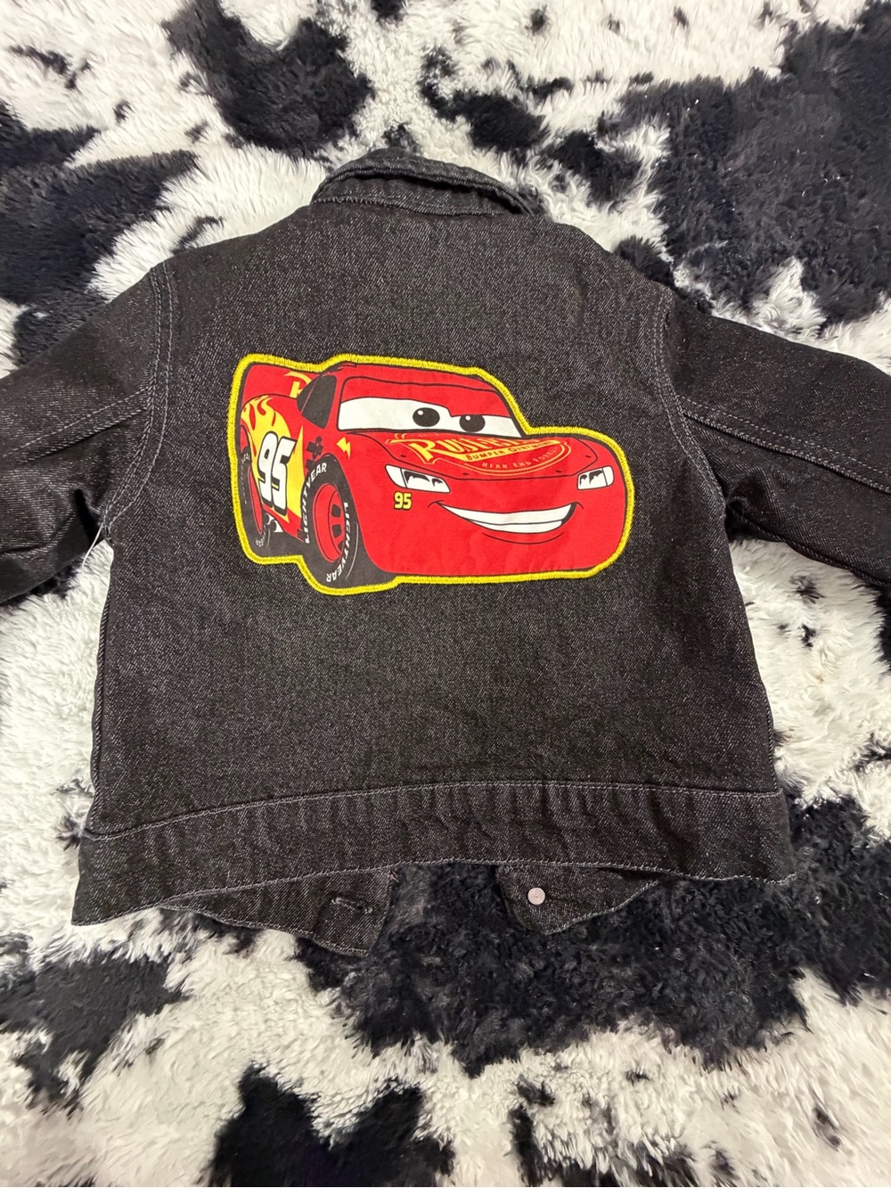 Disney Kids Black Jean Jacket with Red Lightning McQueen Patch